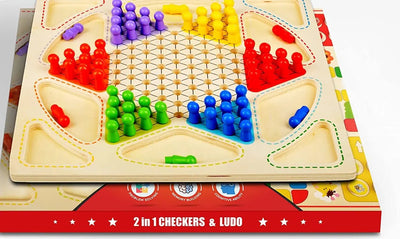 Wooden Checker Board & Ludo 2-in-1 Premium Classic Family Game