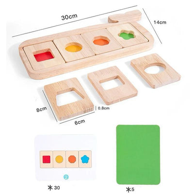 Whale-Shaped Montessori Puzzle – Color and Shape Sorting Wooden Activity for Toddlers