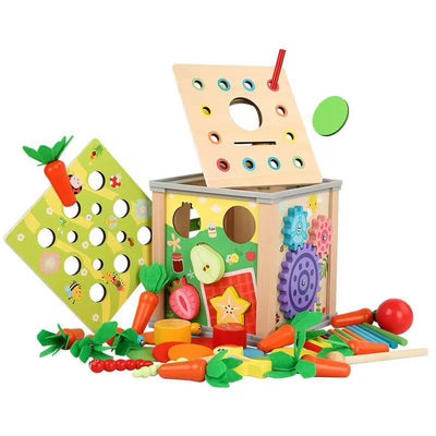 Cube d'activités Montessori en bois 9-en-1 – Jouet d'apprentissage pour la motricité fine, les STEM et les sens