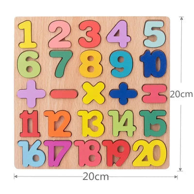 Tablero de matemáticas de madera con números en 3D