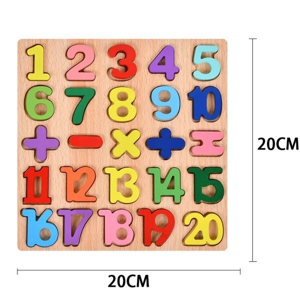 Tablero de matemáticas de madera con números en 3D