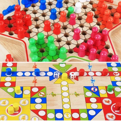 Wooden Checker Board & Ludo 2-in-1 Premium Classic Family Game