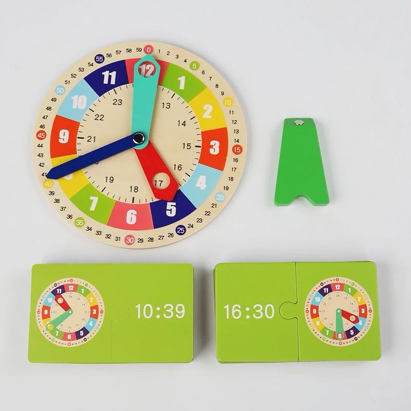 Modelo de reloj de madera con tarjetas para emparejar la hora – Juguete interactivo para enseñar a los niños a leer la hora
