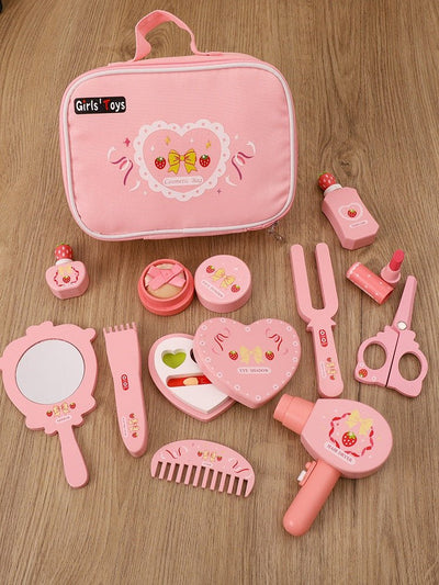 Trousse de maquillage en bois Ensemble de maquillage de princesse Simulation petite fille Cadeau d'anniversaire du Nouvel An