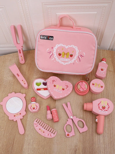 Trousse de maquillage en bois Ensemble de maquillage de princesse Simulation petite fille Cadeau d'anniversaire du Nouvel An