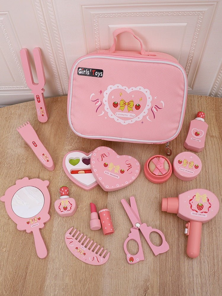 Trousse de maquillage en bois Ensemble de maquillage de princesse Simulation petite fille Cadeau d'anniversaire du Nouvel An