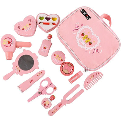 Trousse de maquillage en bois Ensemble de maquillage de princesse Simulation petite fille Cadeau d'anniversaire du Nouvel An