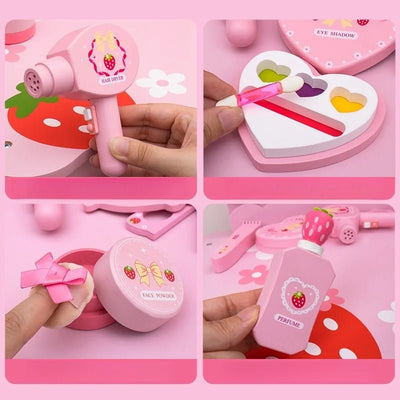 Trousse de maquillage en bois Ensemble de maquillage de princesse Simulation petite fille Cadeau d'anniversaire du Nouvel An