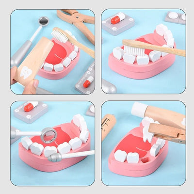 Wooden Doctor Toy Set with Bag Dentist Check Brush Teeth Medicine Set Role Playing Games