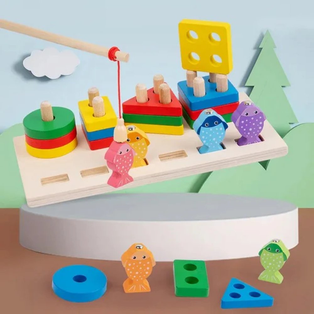 Jouet éducatif colonne de pêche en bois – Écologique et développement des compétences