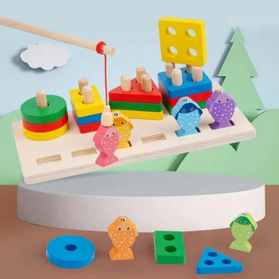 Jouet éducatif colonne de pêche en bois – Écologique et développement des compétences