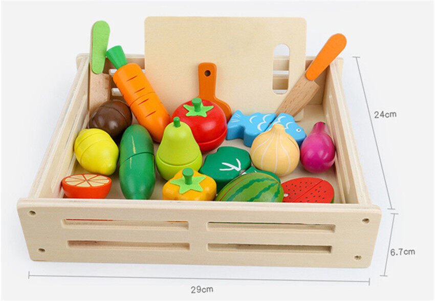 Juego de cocina de juguete de frutas y verduras magnéticas de madera para cortar y educación temprana