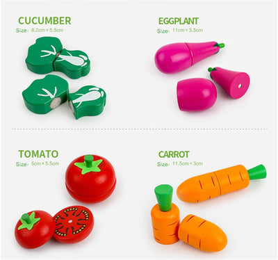 Wooden Magnetic Cutting Fruit & Vegetable Pretend Play Kitchen and Early Education
