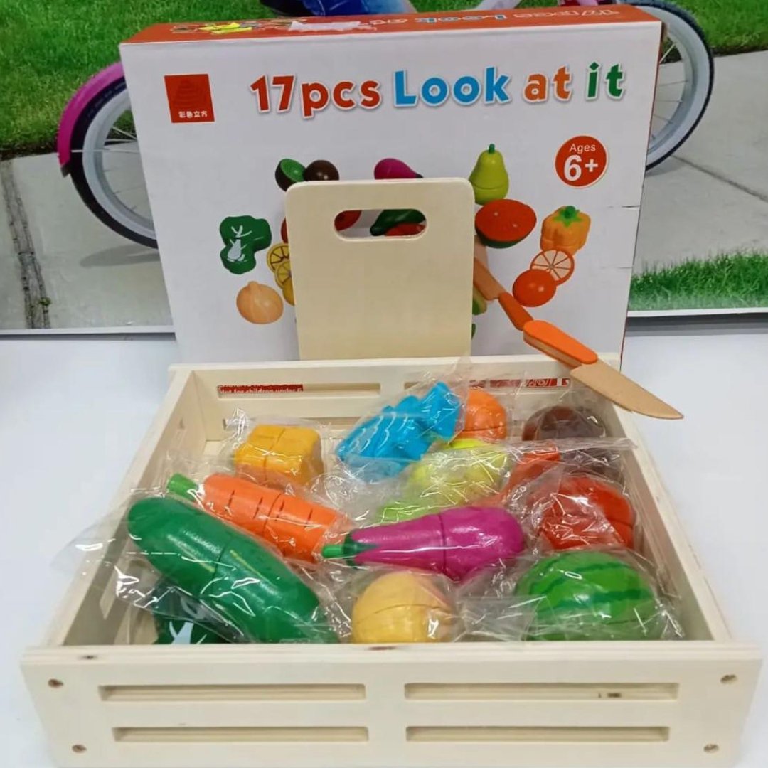 Juego de cocina de juguete de frutas y verduras magnéticas de madera para cortar y educación temprana