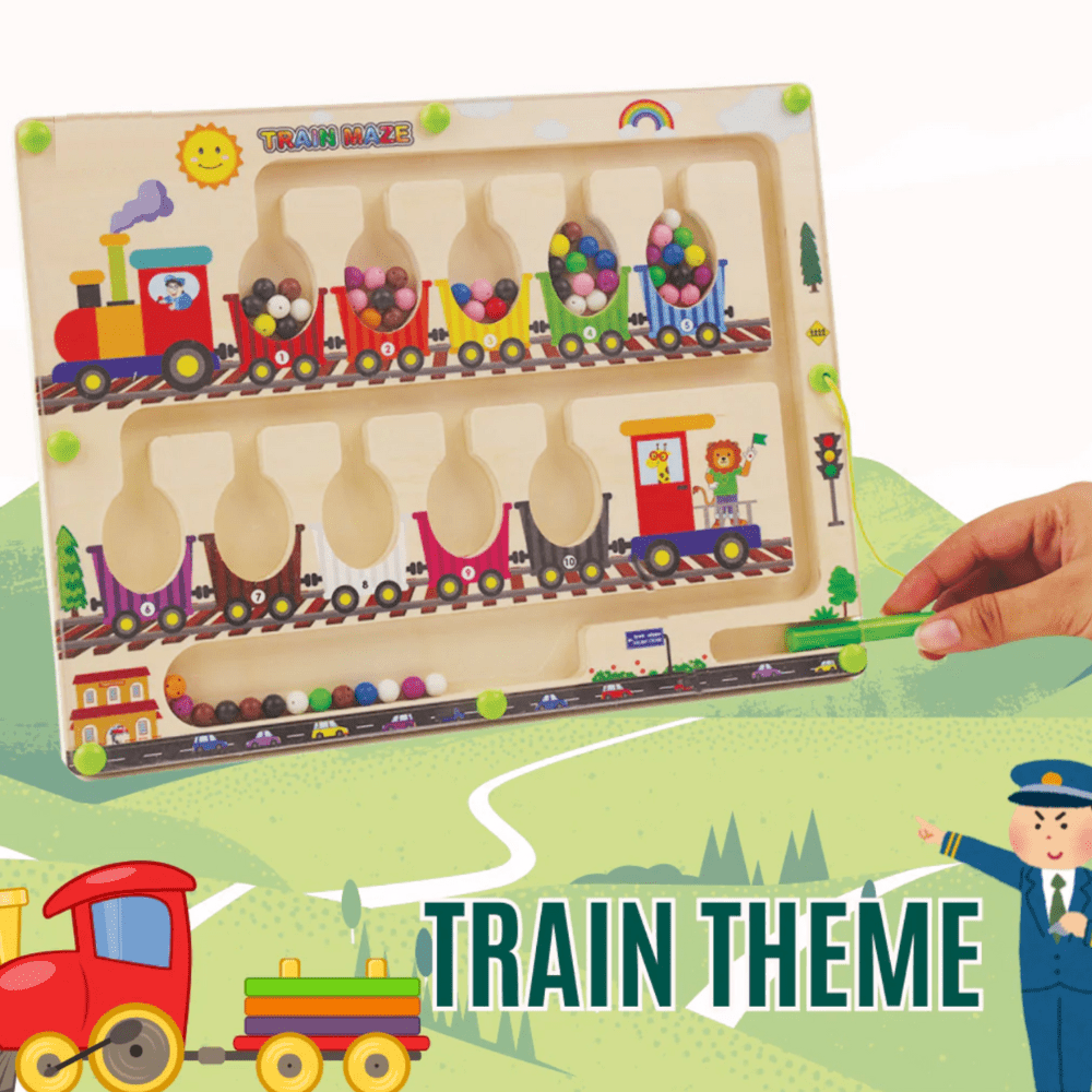 Laberinto magnético de tren de madera – Tablero educativo de aprendizaje de colores y números para niños de 3 a 5 años | Juguete Montessori de motricidad fina para niños pequeños