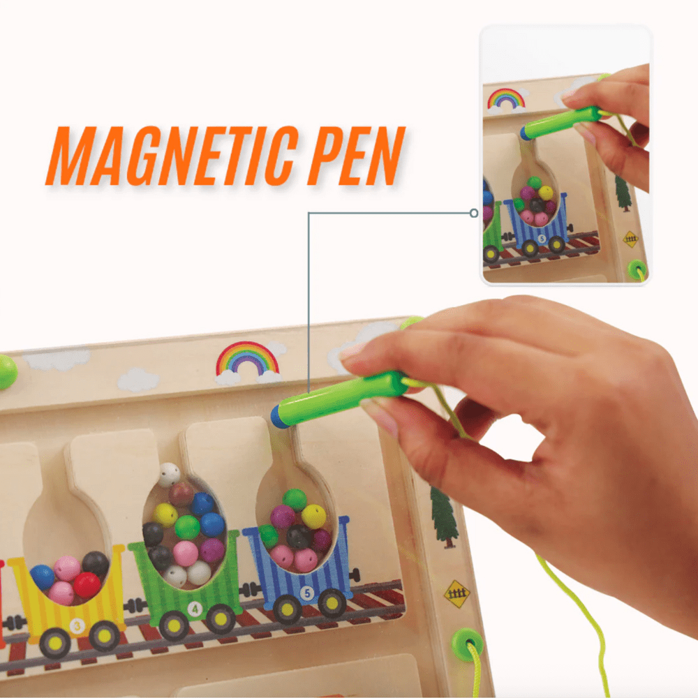 Laberinto magnético de tren de madera – Tablero educativo de aprendizaje de colores y números para niños de 3 a 5 años | Juguete Montessori de motricidad fina para niños pequeños