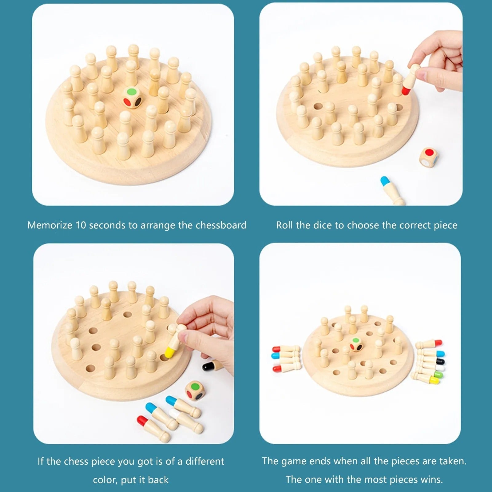 Jeu d'échecs en bois Memory Match Stick - Jouet éducatif pour garçons et filles