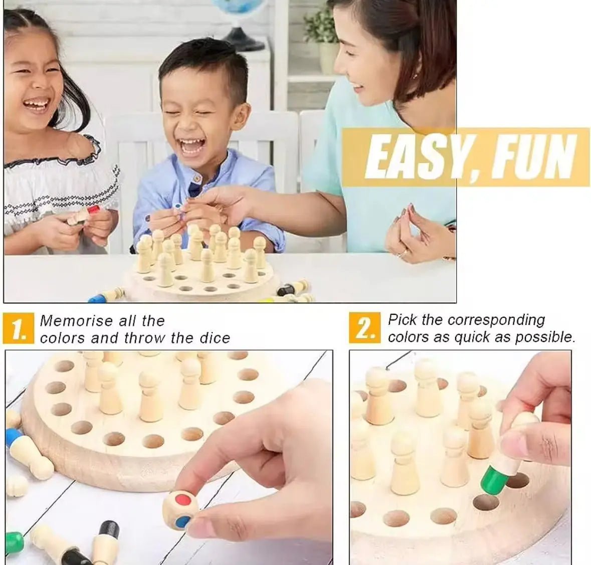 Jeu d'échecs en bois Memory Match Stick - Jouet éducatif pour garçons et filles