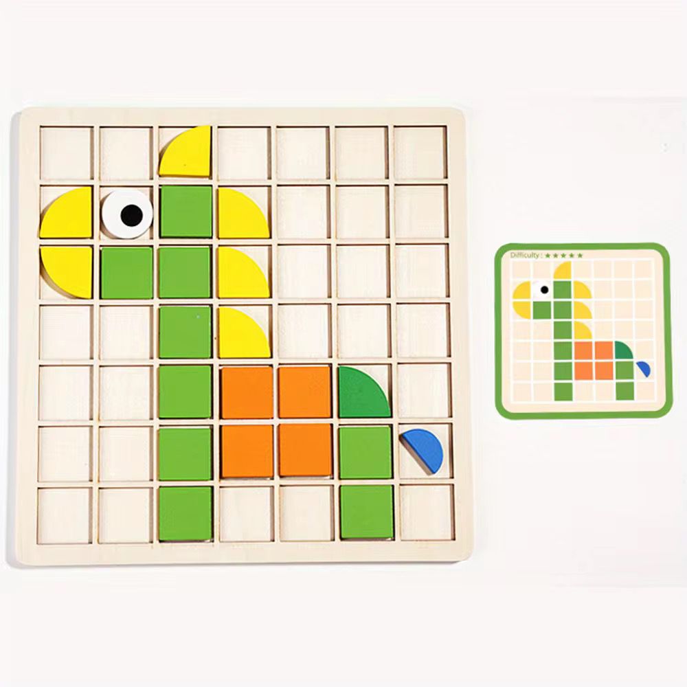 Rompecabezas de mosaico de madera | Bloques de patrón de formas de 120 piezas con tarjetas de diseño