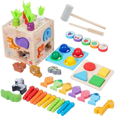 Jouet d'éveil et d'activités Montessori 8 en 1 en bois pour enfants