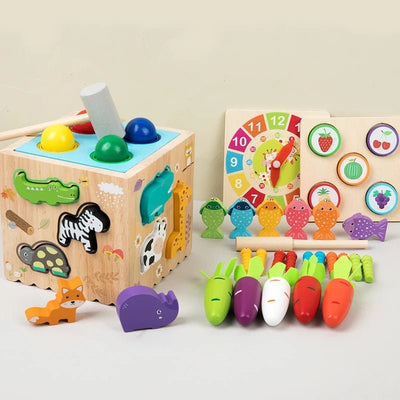 Jouet d'éveil et d'activités Montessori 8 en 1 en bois pour enfants
