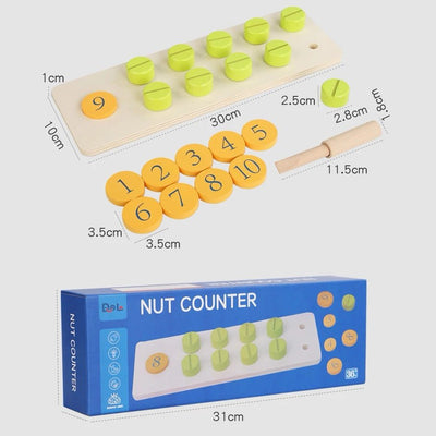 Contador de Nueces de Madera - Juguete de motricidad fina y conteo para la vida práctica