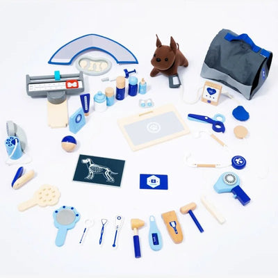 Juego de Doctor de Madera para Mascotas con Accesorios de Herramientas de Hospital, Kit Médico de Simulación