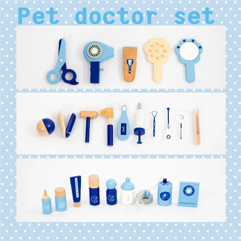 Juego de Doctor de Madera para Mascotas con Accesorios de Herramientas de Hospital, Kit Médico de Simulación