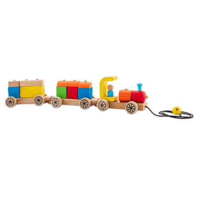 Tren de bloques de construcción de madera con cuerda