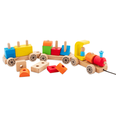 Tren de bloques de construcción de madera con cuerda