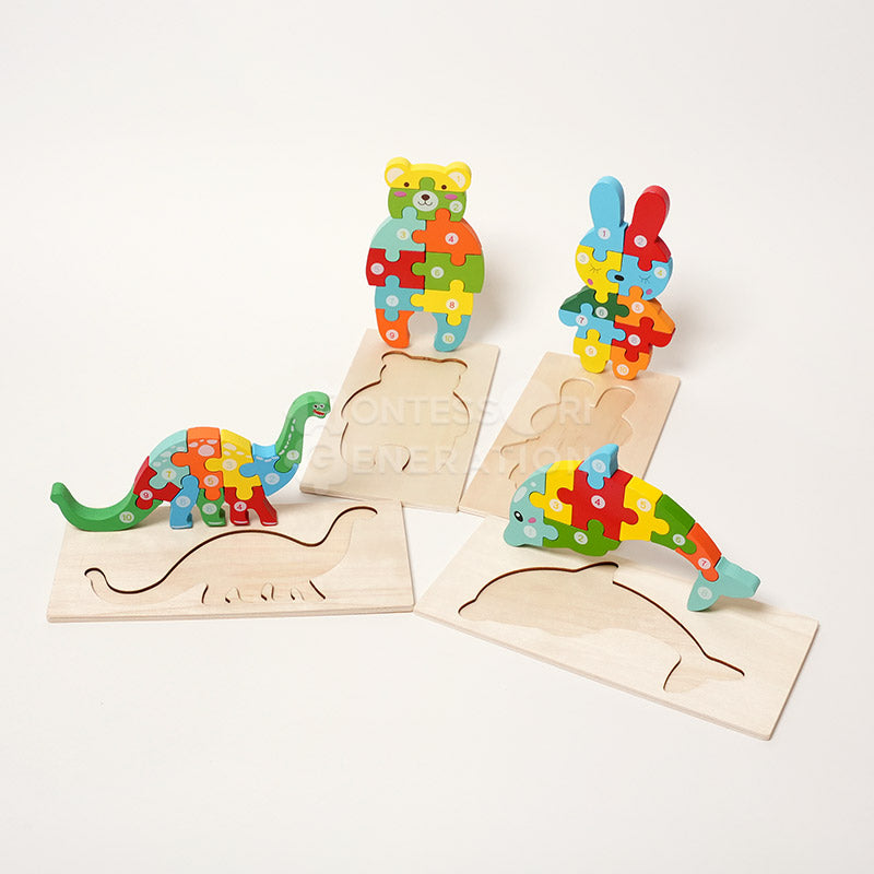 Jeu de puzzles en bois d'animaux Fidtoy pour tout-petits – Lot de 4 puzzles à formes pour enfants