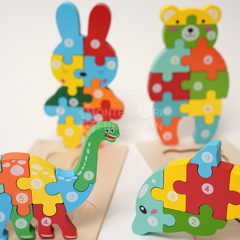 Jeu de puzzles en bois d'animaux Fidtoy pour tout-petits – Lot de 4 puzzles à formes pour enfants