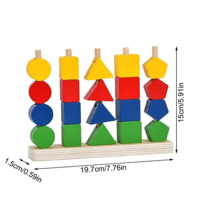 Wooden 5 Pillar Sorter with Lacing Stacking Toy Educational Beads Fine Motor Skills