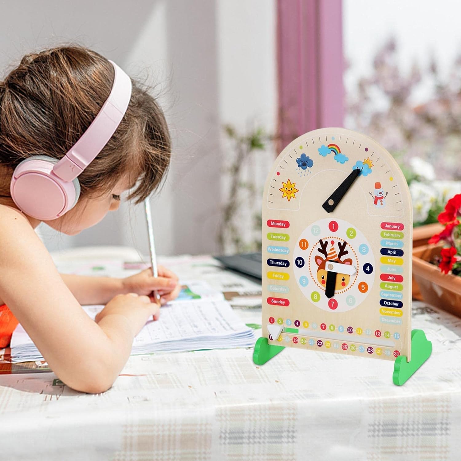 Reloj Educativo de Madera con El Tiempo | Juguetes Montessori para Niños Pequeños de 3 Años Aprendiendo a Decir la Hora Tablero "Todo Sobre Hoy" Regalos Educativos