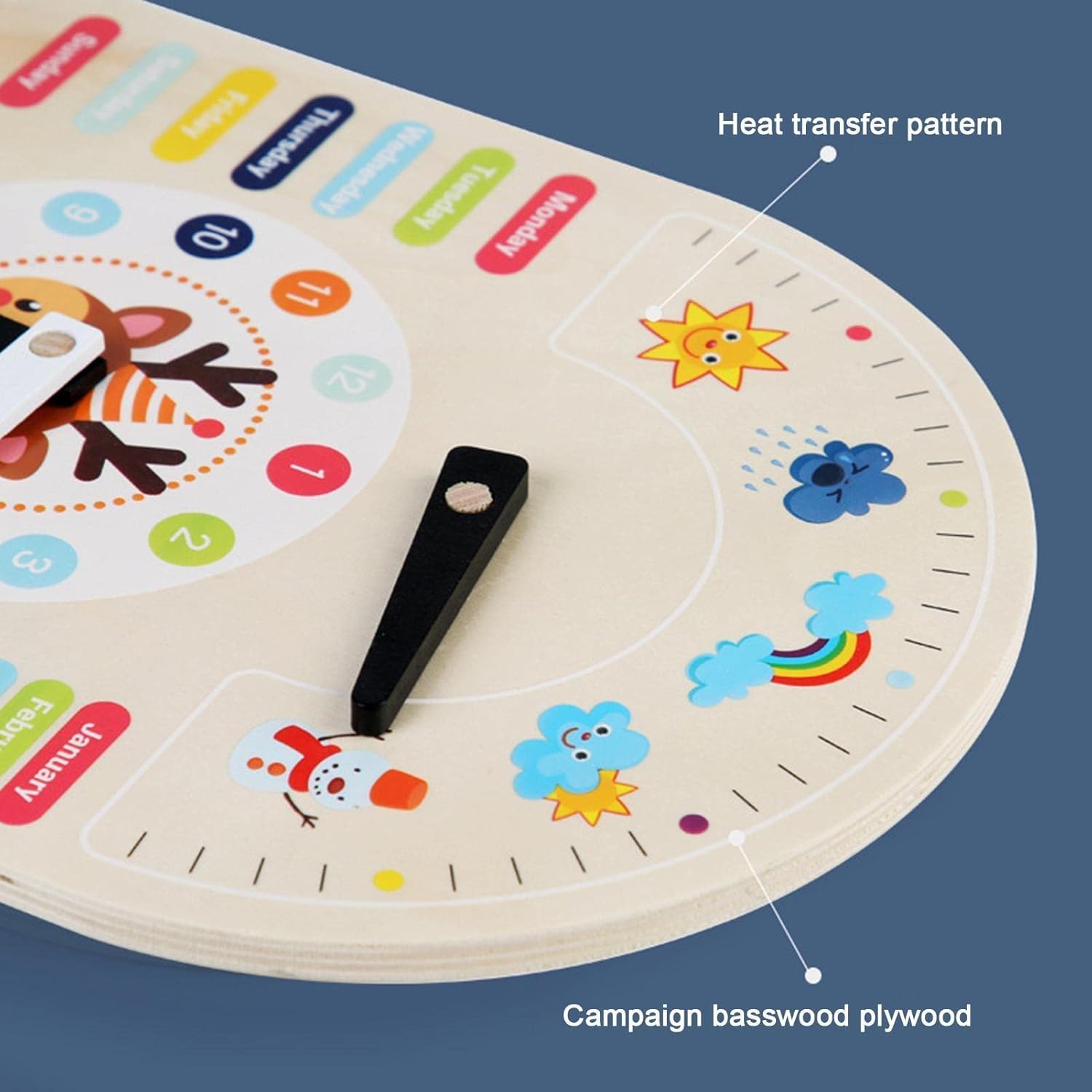 Reloj Educativo de Madera con El Tiempo | Juguetes Montessori para Niños Pequeños de 3 Años Aprendiendo a Decir la Hora Tablero "Todo Sobre Hoy" Regalos Educativos