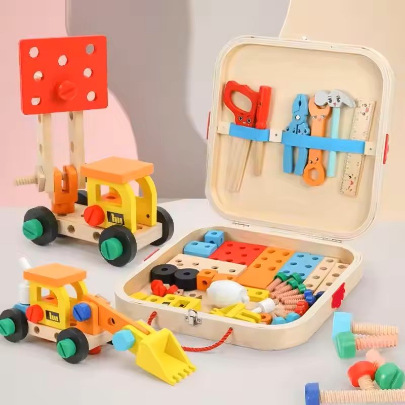 Wooden Tool Box, Montessori Educational STEM Toys, Construction Learning Toys for 3+ Years Kids, Set of 53 pcs, Child Safe Certified, Multi color