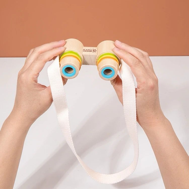 Prismáticos de madera de juguete – Exploración de la naturaleza Montessori para niños