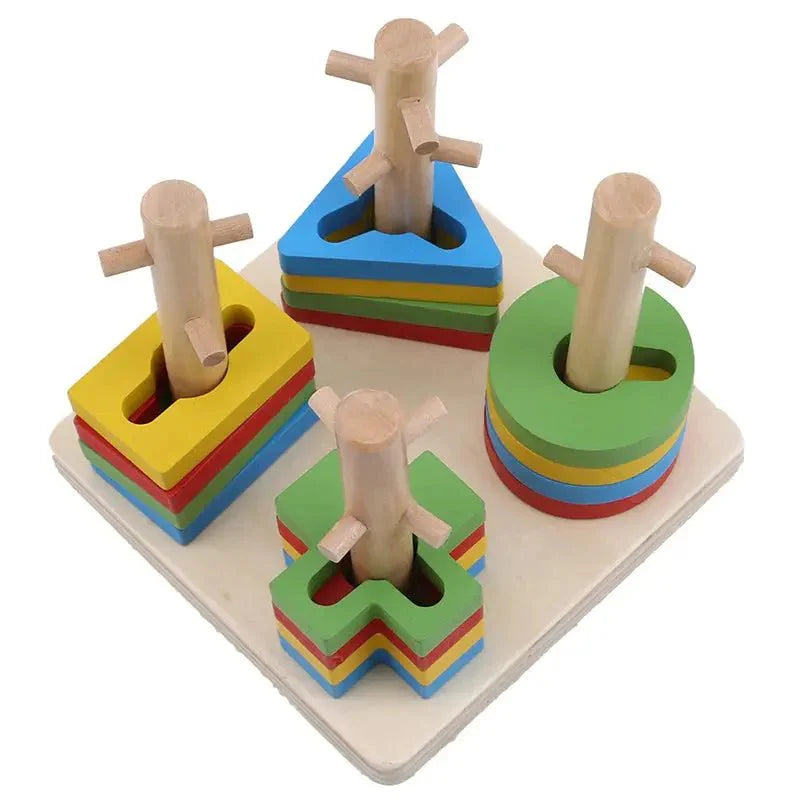 Torre Arcoíris de Madera Tricky | Juegos de cuatro columnas geométricas de madera