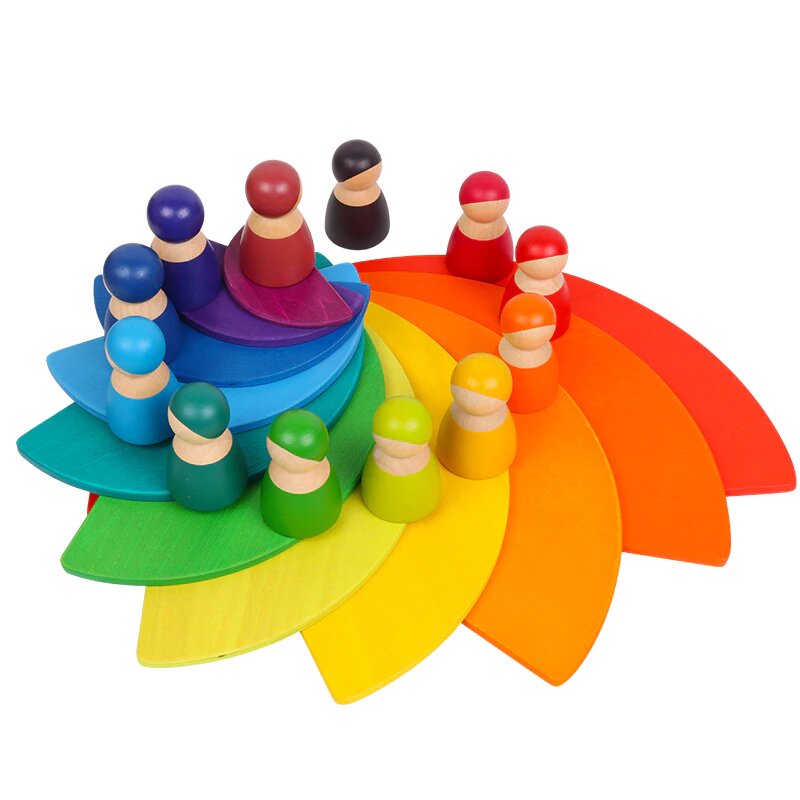 Jouet de construction en bois Fidtoy arc-en-ciel en demi-cercle pour enfants de 3 ans et plus