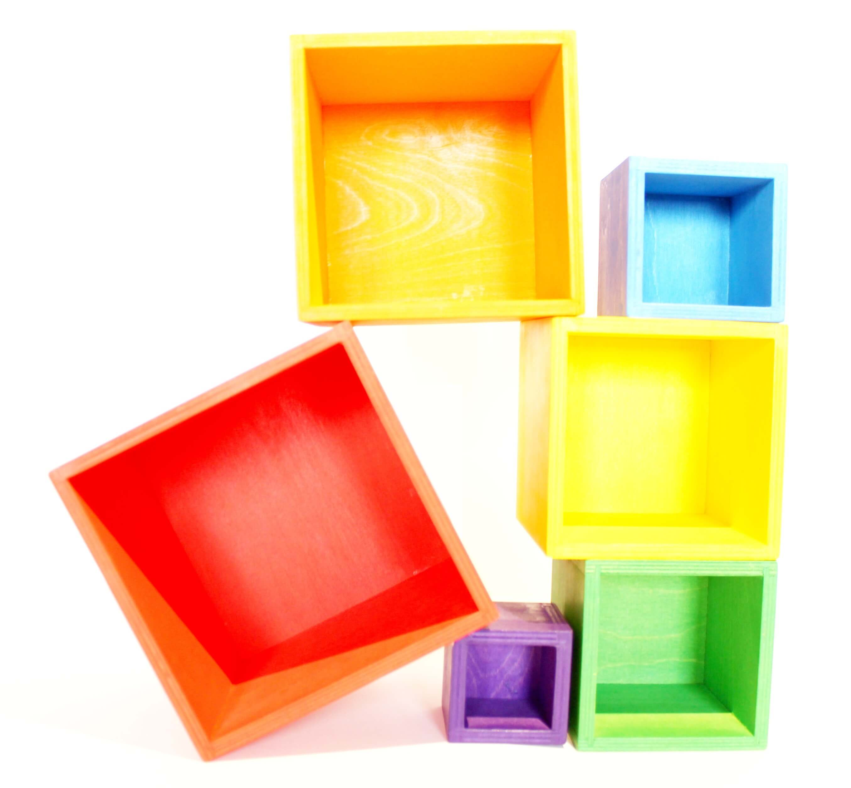 Fidtoy Rainbow Stacking Boxes Wooden Nesting Toy for Kids 3+