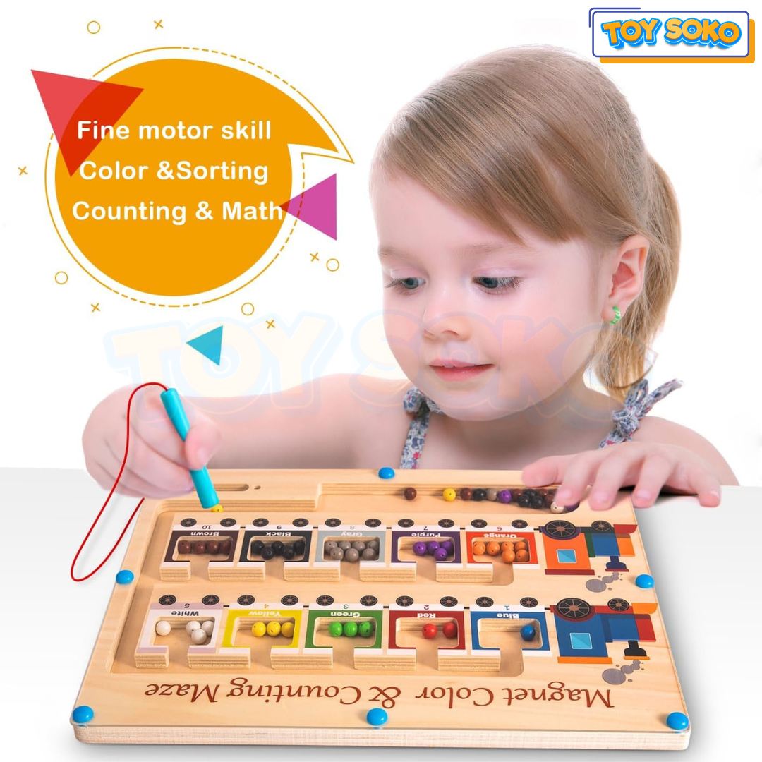 Fidtoy Wooden Toy Train Set Montessori Magnetic Maze Toy for Toddlers