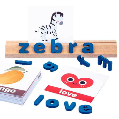 Fidtoy Wooden Spelling Learning Toy Alphabet Blocks Flash Cards